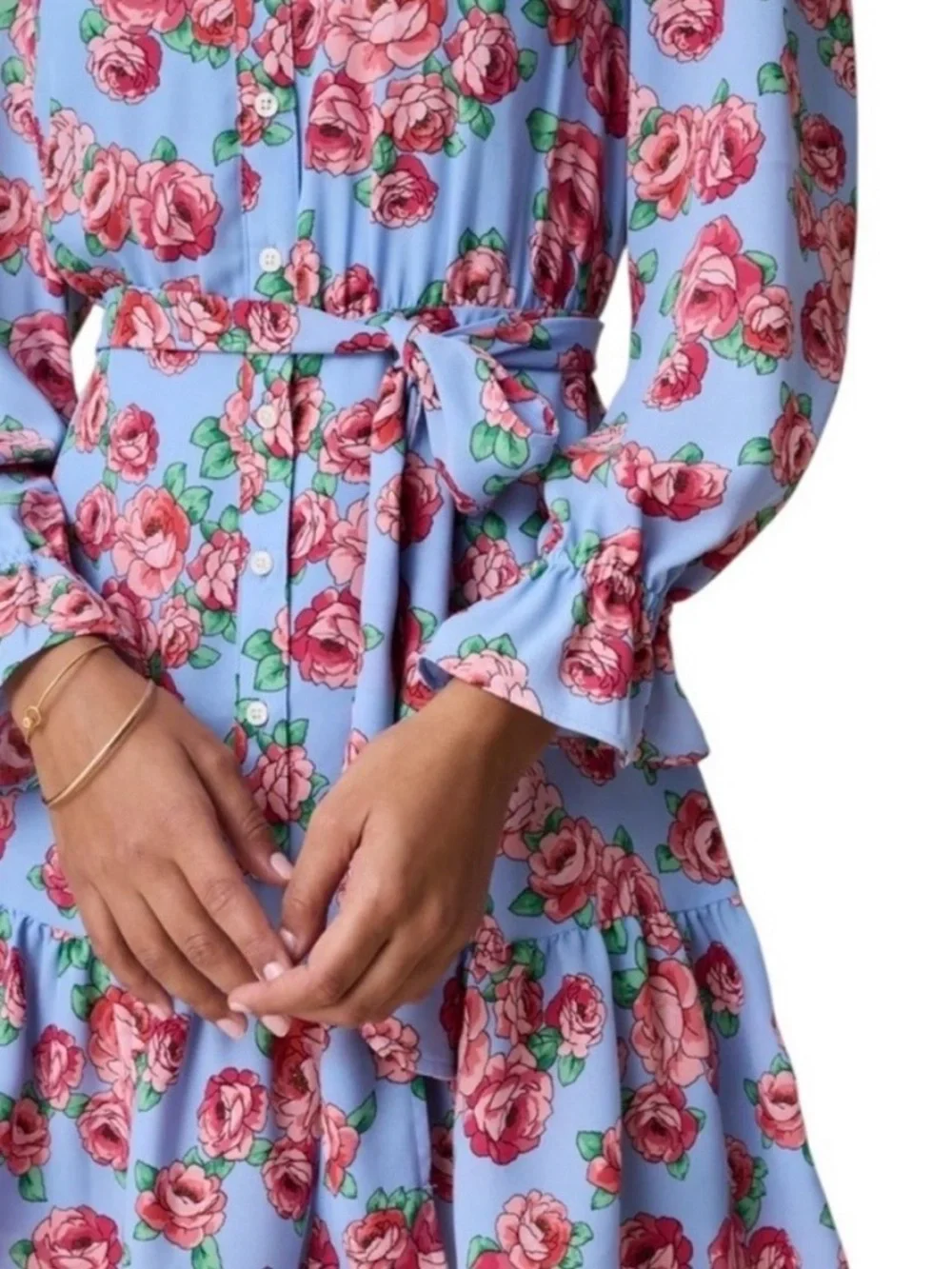 GORGEOUS UnTuckit Spring Floral Tie-Waist Mini Dress in Light Blue & Rose - Picture 5 of 9